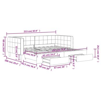 Tagesbett Ausziehbar mit Schubladen Hellgrau 90x190 cm Samt