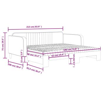 Tagesbett Ausziehbar mit Matratzen Hellgrau 90x190 cm Samt