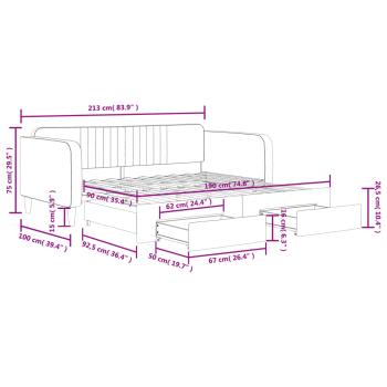 Tagesbett Ausziehbar mit Schubladen Hellgrau 90x190 cm Samt