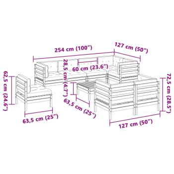 9-tlg. Garten-Sofagarnitur mit Kissen Massivholz Douglasie