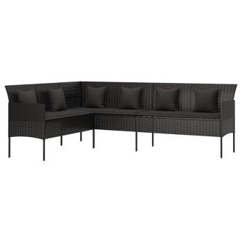 Gartensofa in L-Form mit Kissen Schwarz Poly Rattan