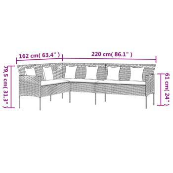 Gartensofa in L-Form mit Kissen Schwarz Poly Rattan