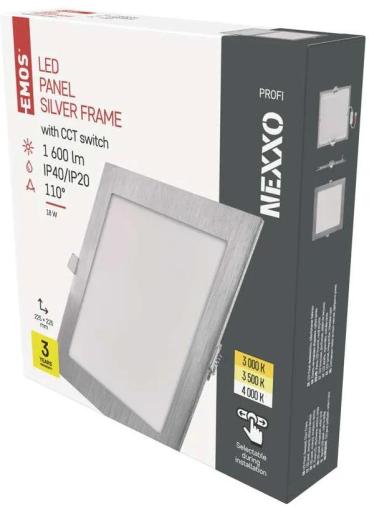 EMOS NEXXO ZD2243 LED-Einbauleuchte, quadratisch, Change CCT, 18W, 1600lm, 225x225mm, silber (1540231870)