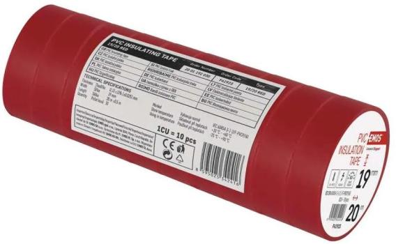 EMOS F61923 Isolierband, Breite 19mm, Länge 20m, PVC, rot (2001192030)