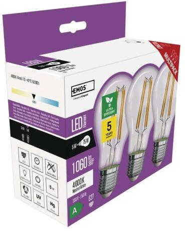 EMOS 1525283413 LED Lampe Filament A60 A CLASS, E27, 5W (75W), 1060lm, Neutralweiß