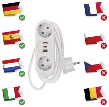 EMOS P0221U Steckdosenleiste, 2 Steckdosen+2×USB A+1×USB C, 1,5m, 1,5mm², weiß (1902020150)