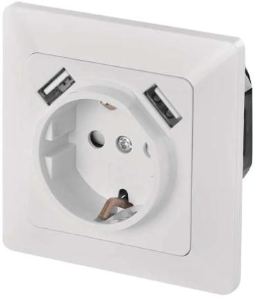 ARDEBO.de EMOS A6000.1 Steckdose mit USB 2,1A max. SCHUKO, IP20, weiß (1906010501)