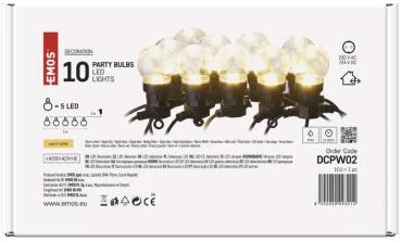 EMOS DCPW02 LED Lichterkette, 10x Partylichter klar, 5m, Außen und Innen, mweiß (1550000001)