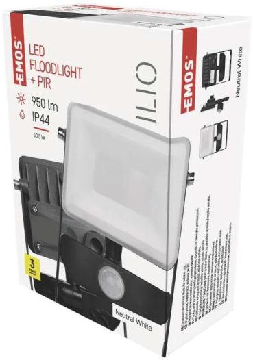 EMOS ILIO ZS2910 LED-Flutlicht mit Bewegungsmelder, schwarz, 10,5W, 950lm, neutralweiß (1531252910)