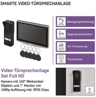 EMOS H4020 GoSmart Video-Türsprechanlage-Set, IP-750A, WiFi, Touchscreen, 7" Display, Full HD 1080p, IP65, schwarz (3010040200 )