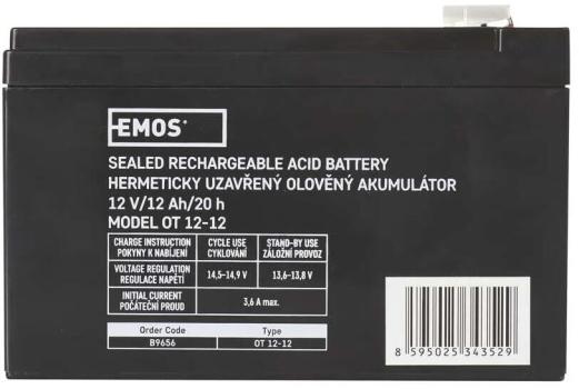 EMOS ACCU.SLA 12V 12AH FAST.6.3 MM Wartungsfreier Blei-Akku 12 V/12 Ah, faston 6,3 mm (B9656)