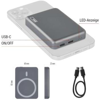 EMOS WI 522 Powerbank, 5000 mAh, 20W, Wireless, grau (1613055501)