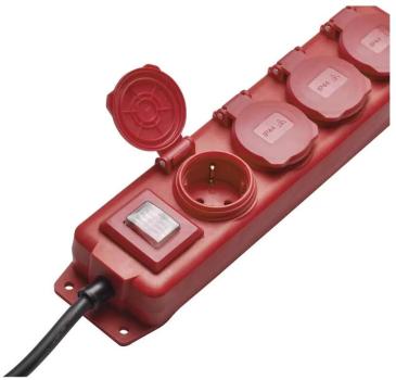 EMOS P14201 Steckdosenleiste, 4 Steckdosen, 10m, 1,5mm², Gummi-Neopren, IP44, rot (1922341000)