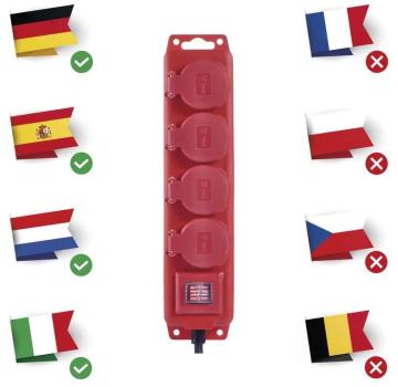 EMOS P14201 Steckdosenleiste, 4 Steckdosen, 10m, 1,5mm², Gummi-Neopren, IP44, rot (1922341000)