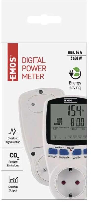 EMOS P5822 Energiekosten-Messgerät, Schuko, (1931000020)