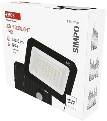 EMOS SIMPO ZS2343 LED-Reflektor mit Bewegungssensor, schwarz, 50W, 5000lm, neutralweiß (1531234300)