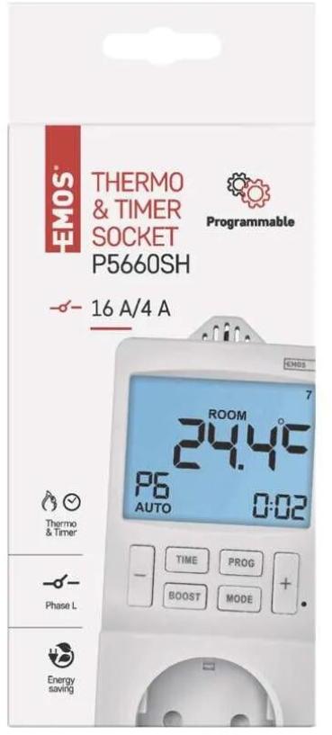 EMOS P5660SH 2in1 Steckdosenthermostat mit digitaler Zeitschaltuhr, Schuko, weiß (2106000200)