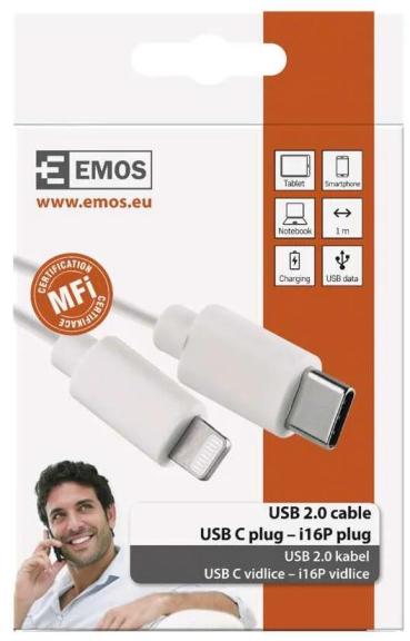 EMOS SM7015W USB Kabel 2.0 C Stecker, i16P Stecker, Länge 1m, weiß (2335076014)