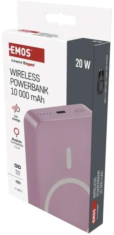 EMOS POWERBANK WI 1046 10000MAH SALMON, 10 000 mAh, 20 W+Wireless, lachs (B0551S)