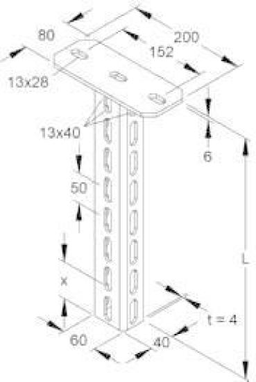 ARDEBO.de Niedax HU6040/700 Hängestiel, U-Profil, 60x40x700 mm, feuerverz.