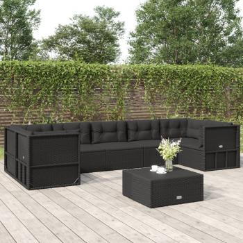 ARDEBO.de - 7-tlg. Garten-Lounge-Set mit Kissen Schwarz Poly Rattan