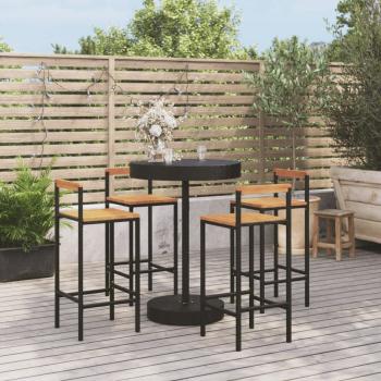 ARDEBO.de - 5-tlg. Gartenbar-Set Schwarz Poly Rattan & Massivholz Akazie