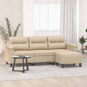 ARDEBO.de - 3-Sitzer-Sofa mit Hocker Creme 180 cm Mikrofasergewebe