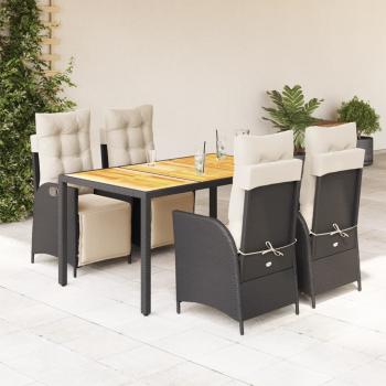 ARDEBO.de - 5-tlg. Garten-Essgruppe mit Kissen Schwarz Poly Rattan