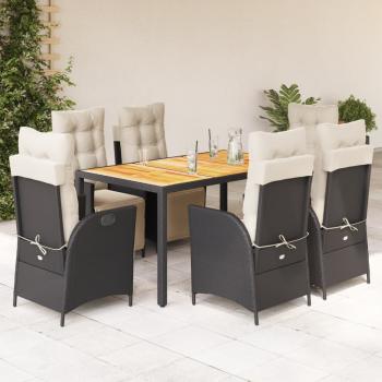 ARDEBO.de - 7-tlg. Garten-Essgruppe mit Kissen Schwarz Poly Rattan