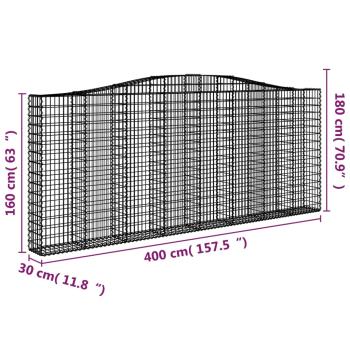 Gabionen mit Hochbogen 3 Stk. 400x30x160/180cm Verzinktes Eisen