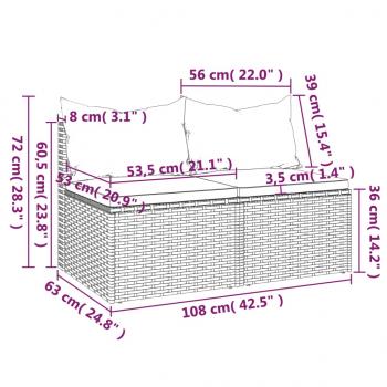 Garten-Mittelsofas mit Kissen 2 Stk. Grau Poly Rattan