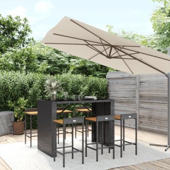 ARDEBO.de - 7-tlg. Gartenbar-Set Schwarz Poly Rattan & Massivholz Akazie