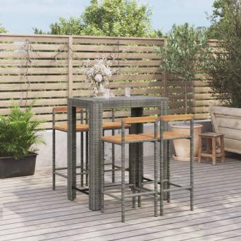 ARDEBO.de - 5-tlg. Gartenbar-Set Grau Poly Rattan & Massivholz Akazie