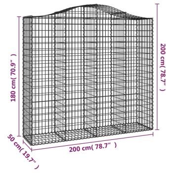 Gabionen mit Hochbogen 14Stk. 200x50x180/200cm Verzinktes Eisen