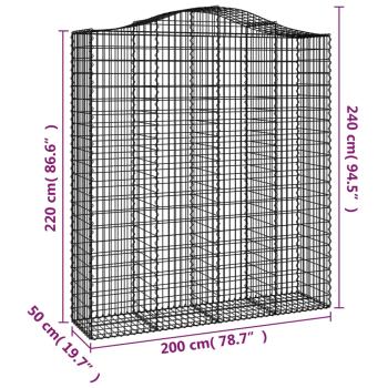 Gabionen mit Hochbogen 7 Stk. 200x50x220/240cm Verzinktes Eisen