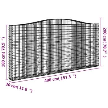 Gabionen mit Hochbogen 3 Stk. 400x30x180/200cm Verzinktes Eisen