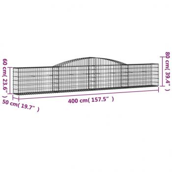 Gabionen mit Hochbogen 3 Stk. 400x50x60/80cm Verzinktes Eisen