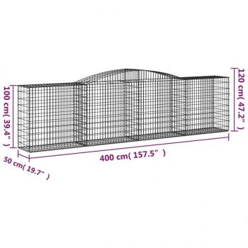 Gabionen mit Hochbogen 20 Stk 400x50x100/120cm Verzinktes Eisen