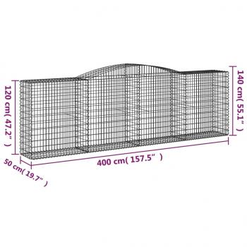 Gabionen mit Hochbogen 4 Stk. 400x50x120/140cm Verzinktes Eisen