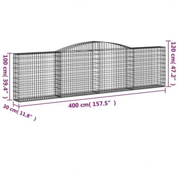 Gabionen mit Hochbogen 9 Stk. 400x30x100/120cm Verzinktes Eisen