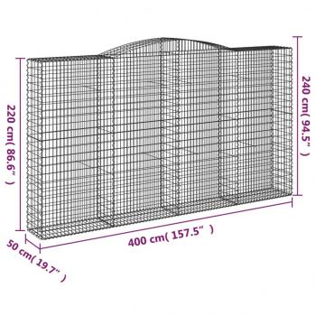 Gabionen mit Hochbogen 2 Stk. 400x50x220/240cm Verzinktes Eisen