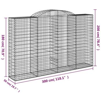 Gabionen mit Hochbogen 10 Stk 300x50x180/200cm Verzinktes Eisen