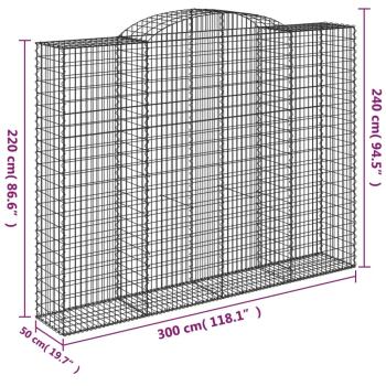 Gabionen mit Hochbogen 6 Stk. 300x50x220/240cm Verzinktes Eisen