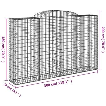 Gabionen mit Hochbogen 11 Stk 300x50x180/200cm Verzinktes Eisen