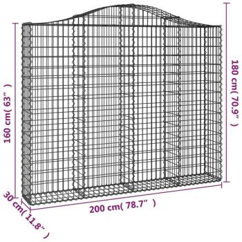 Gabione mit Hochbogen 200x30x160/180 cm Verzinktes Eisen