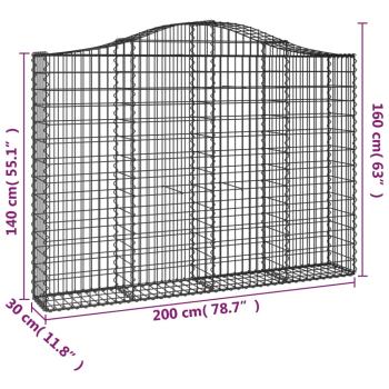 Gabionen mit Hochbogen 8 Stk. 200x30x140/160cm Verzinktes Eisen