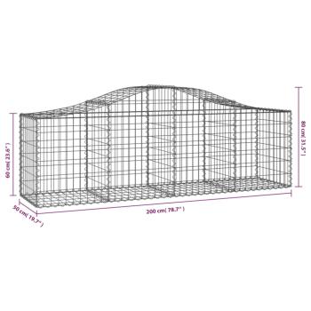 Gabionen mit Hochbogen 50 Stk. 200x50x60/80 cm Verzinktes Eisen