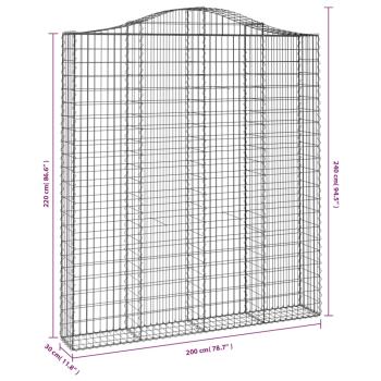 Gabionen mit Hochbogen 3 Stk. 200x30x220/240cm Verzinktes Eisen