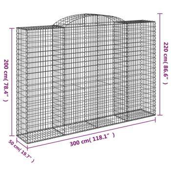 Gabionen mit Hochbogen 6 Stk. 300x50x200/220cm Verzinktes Eisen