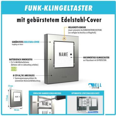 M-E BELL-501-TX-EG Funk-Klingeltaster für 1-Familien-Haus, Edelstahl gebürstet(41409)